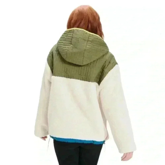 Ugg Iggy sherpa half zip pullover large green cream pockets hooded fur kangaroo - Picture 5 of 16